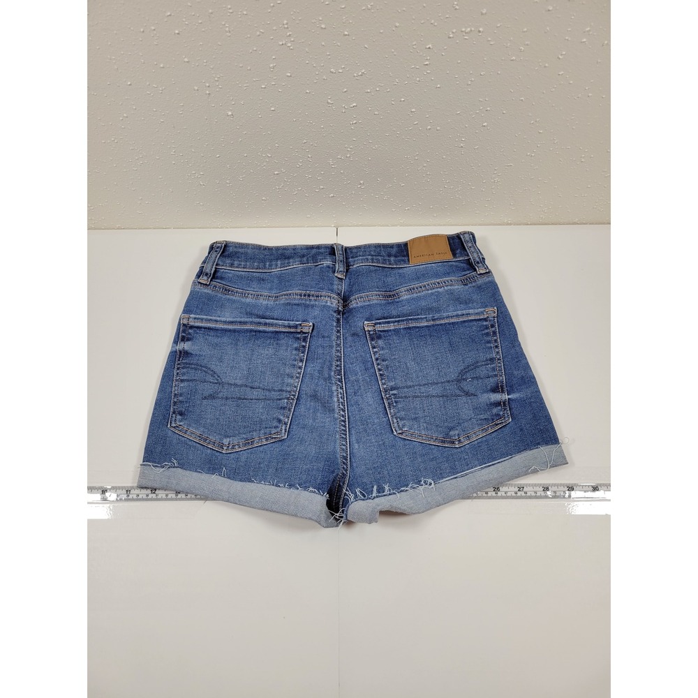 American Eagle High-Rise Shortie Women 2 Blue Excellent Denim Stretch Shorts - Picture 2 of 9
